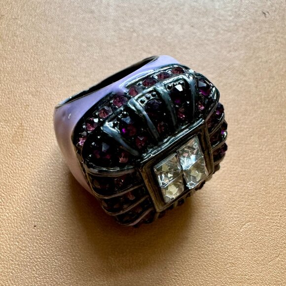 Enameled Crystal Cocktail Statement Vintage Ring Size 9 - Picture 4 of 9